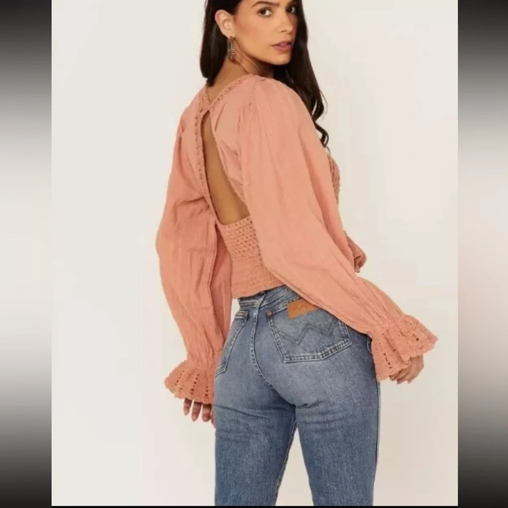 Free People Women's Megan Crochet Knit Peplum Puff Sleeve Top | NEW!!!⭐️⭐️‎